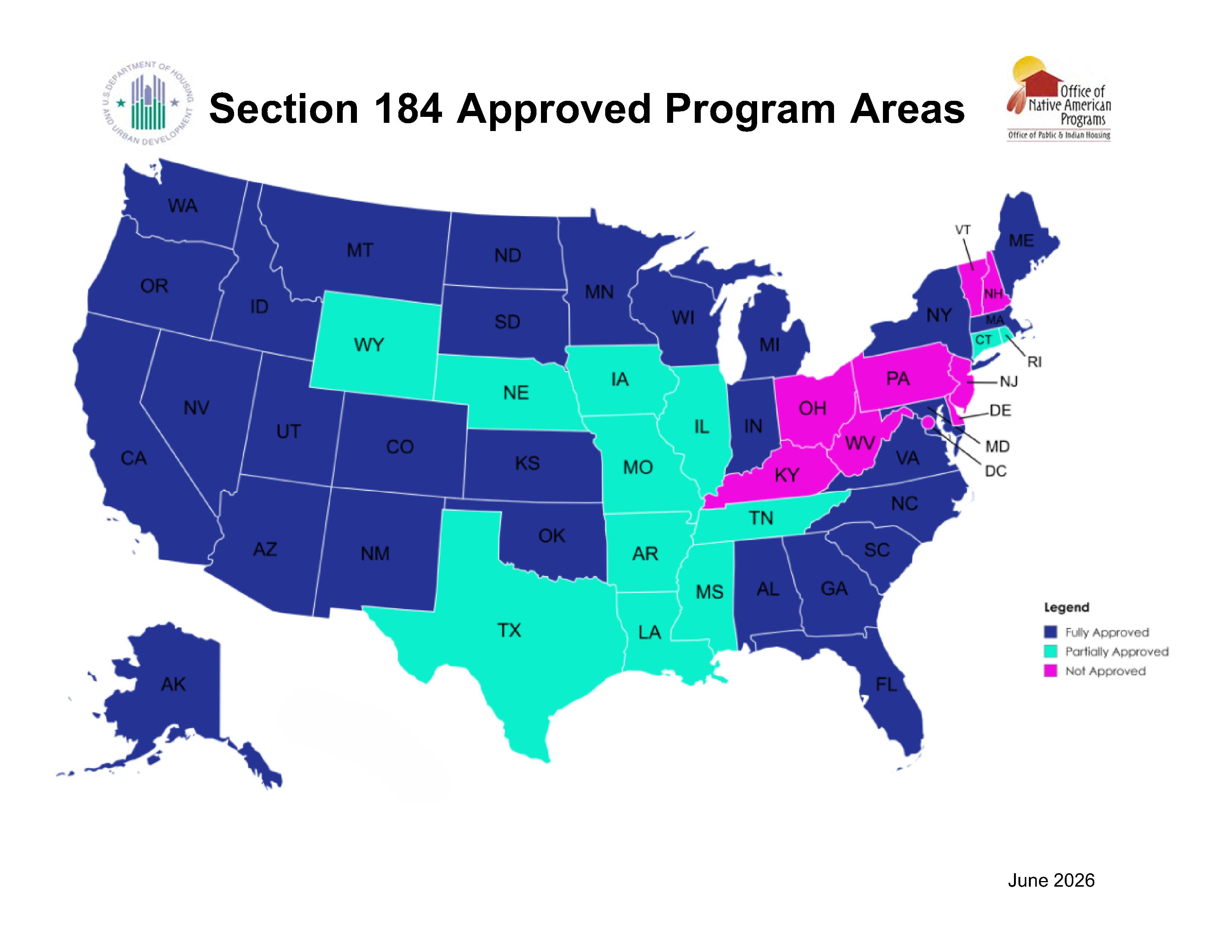 Map of Section 184 Loan Guarantee Approved States