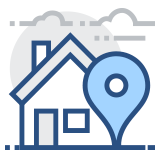 Graphic of house and map pin Graphic of house and map pin