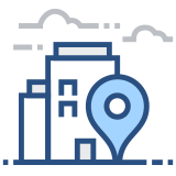 Graphic of building and map pin Graphic of building and map pin