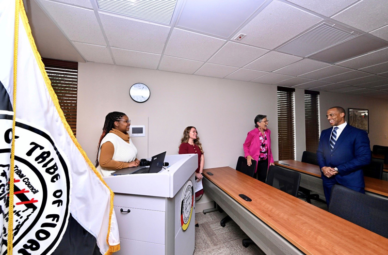 NLC’s Brooke Warrington and Jasmine Rahming give Secretary Turner an overview of NLC’s work for Indian Country