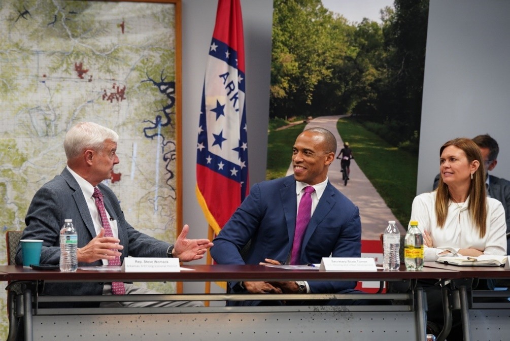 Secretary Turner, Governor Sanders and Rep. Womack held a roundtable to discuss localized solutions to the affordable housing challenges in Northwest Arkansas and how HUD is implementing the President’s Executive Order to expand housing supply while bringing costs down for the American people Secretary Turner, Governor Sanders and Rep. Womack held a roundtable to discuss localized solutions to the affordable housing challenges in Northwest Arkansas and how HUD is implementing the President’s Executive Order to expand housing supply while bringing costs down for the American people