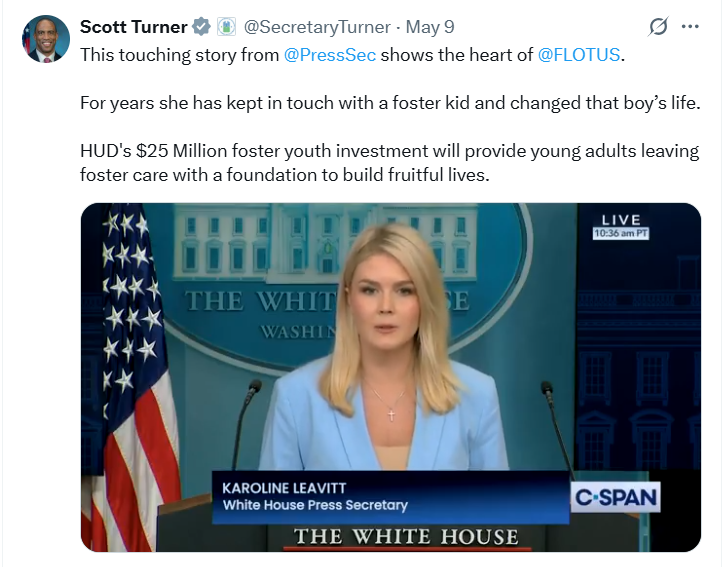 White House Press Secretary Karoline Leavitt discussed HUD’s Foster Youth to Independence (FYI) program during a White House press briefing.