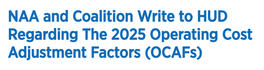 NAA and Coalition Write to HUD Regarding The 2025 Operating Cost Adjustment Factors (OCAFs)